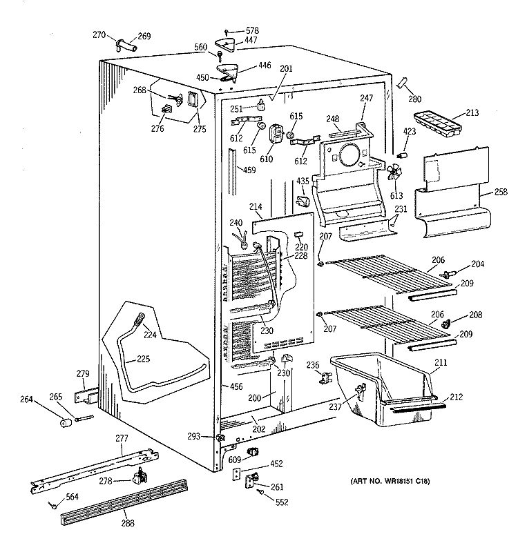 FREEZER SECTION Diagram and Parts List for TFJ22JAXAAA  General Electric Refrigerator