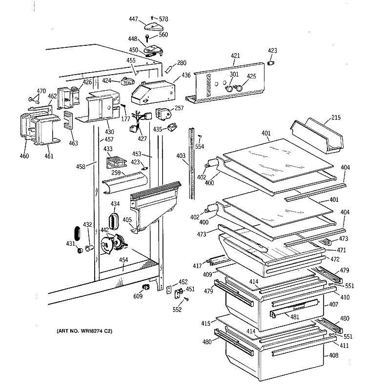 FRESH FOOD SECTION Diagram and Parts List for TFJ22JAXAAA  General Electric Refrigerator