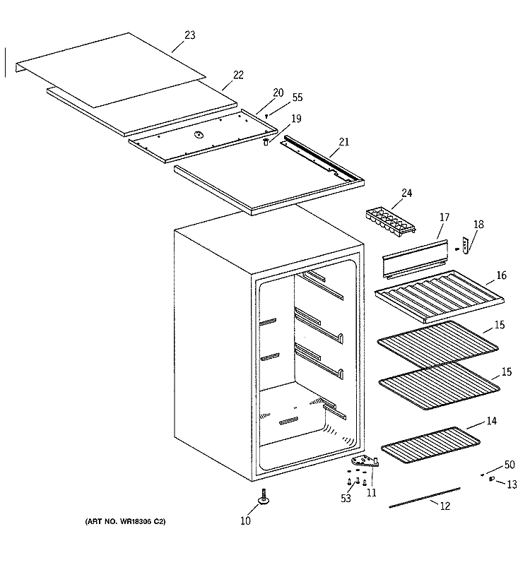 CABINET Diagram and Parts List for TAX4ANXCWN  General Electric Refrigerator