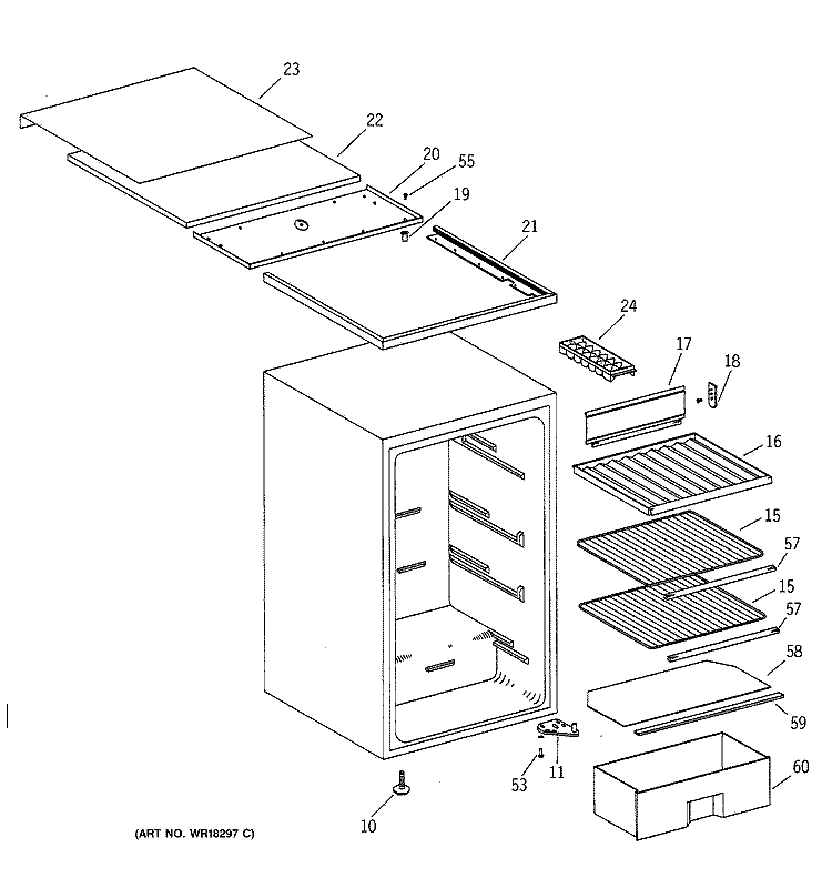 CABINET Diagram and Parts List for TAX4SNXCWH  General Electric Refrigerator