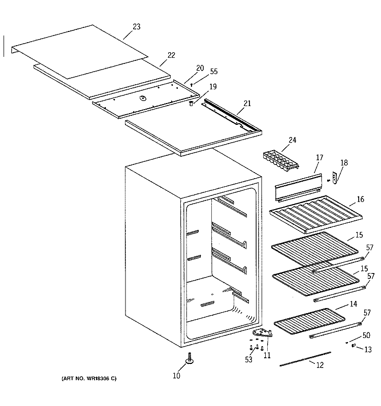 CABINET Diagram and Parts List for TAX4DNXCWH  General Electric Refrigerator