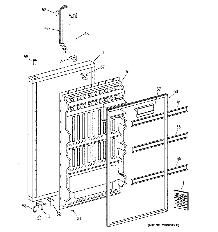 DOOR Diagram and Parts List for TAC10SNXALWH  General Electric Refrigerator