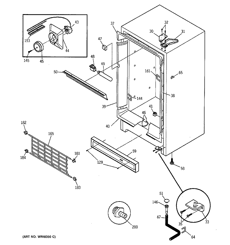 CABINET, CONTROLS & SHELVES Diagram and Parts List for FP21SXARWH  General Electric Freezer