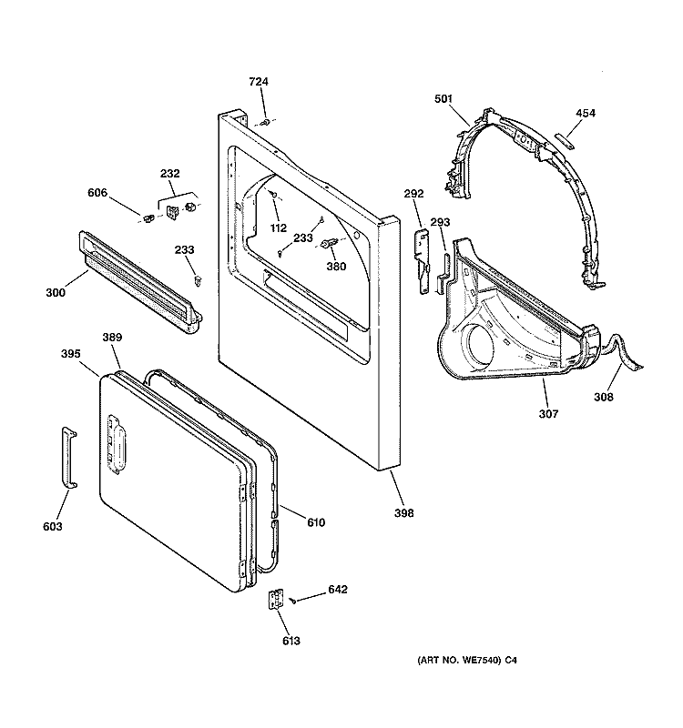 CABINET FRONT Diagram and Parts List for DCCB330ET0WC  General Electric Dryer