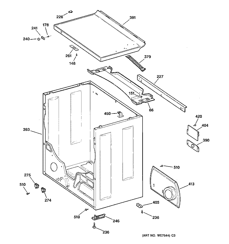 CABINET Diagram and Parts List for DCCB330GT0WC  General Electric Dryer