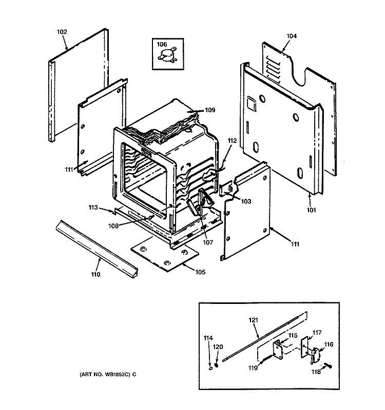 CASE Diagram and Parts List for JTP11WS1WG  General Electric Wall Oven
