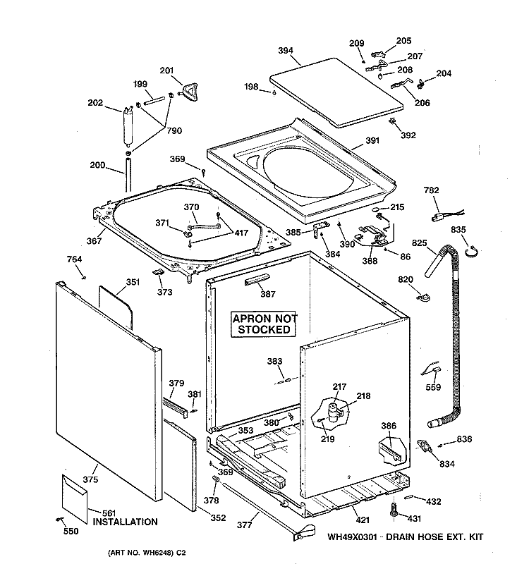 CABINET, COVER & FRONT PANEL Diagram and Parts List for WPXQ3090T5AA  General Electric Washer