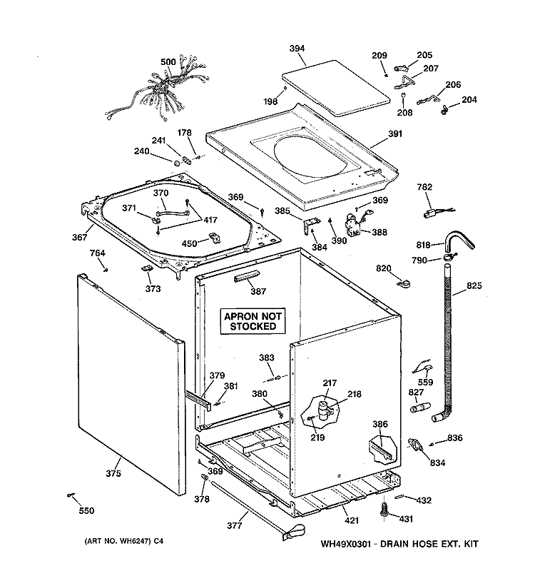 CABINET, COVER & FRONT PANEL Diagram and Parts List for WCCB2050T5AC  General Electric Washer