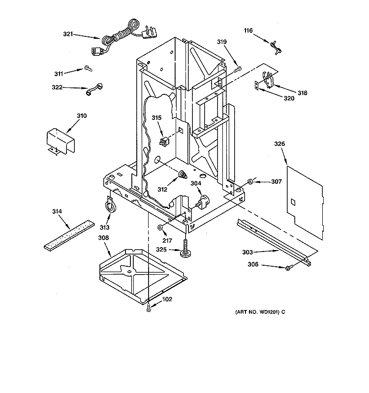 FRAME PARTS Diagram and Parts List for GCG1230S5WB  General Electric Trash Compactor