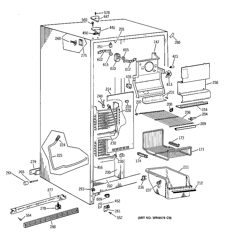 FREEZER SECTION Diagram and Parts List for TFG25PAYAWW  General Electric Refrigerator