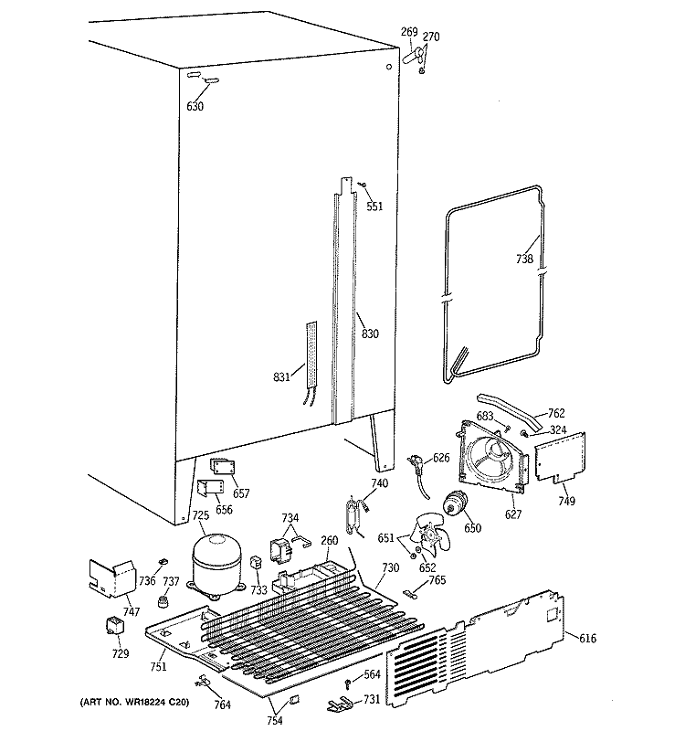 UNIT PARTS Diagram and Parts List for TFG25PAYAWW  General Electric Refrigerator