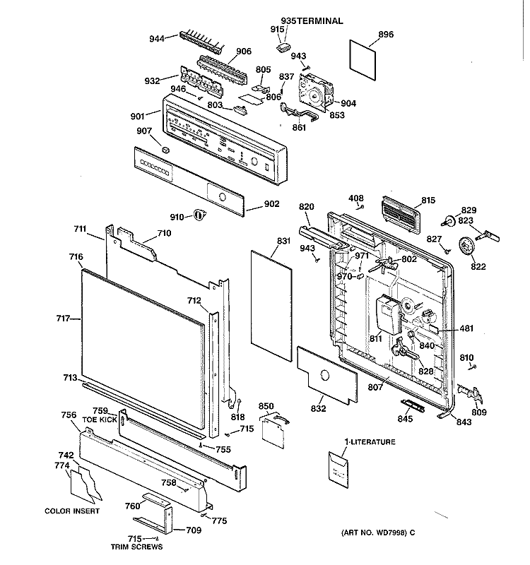ESCUTCHEON & DOOR ASSEMBLY Diagram and Parts List for GSD4130Y01WW  General Electric Dishwasher