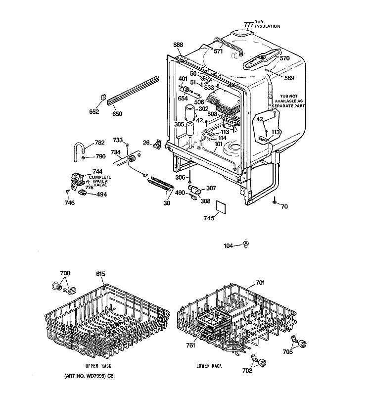 BODY PARTS Diagram and Parts List for GSD900X-03BA  General Electric Dishwasher