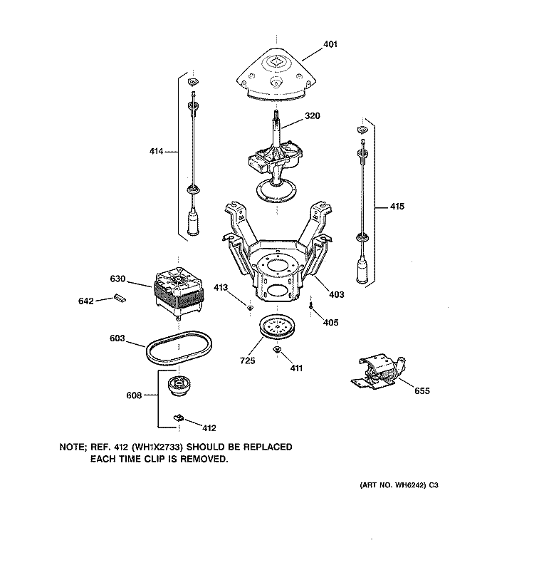 SUSPENSION, PUMP & DRIVE COMPONENTS Diagram and Parts List for WNXR2100T5AA  General Electric Washer