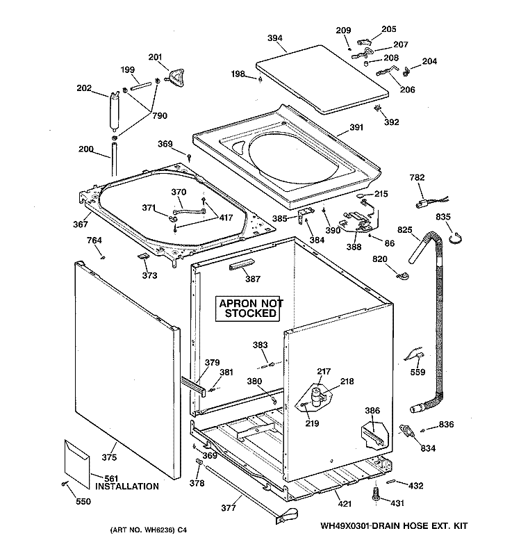 CABINET, COVER & FRONT PANEL Diagram and Parts List for WWXR4100T5WB  General Electric Washer