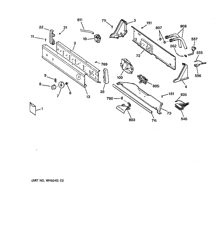 CONTROLS & BACKSPLASH Diagram and Parts List for WLXR1020T5WB  General Electric Washer