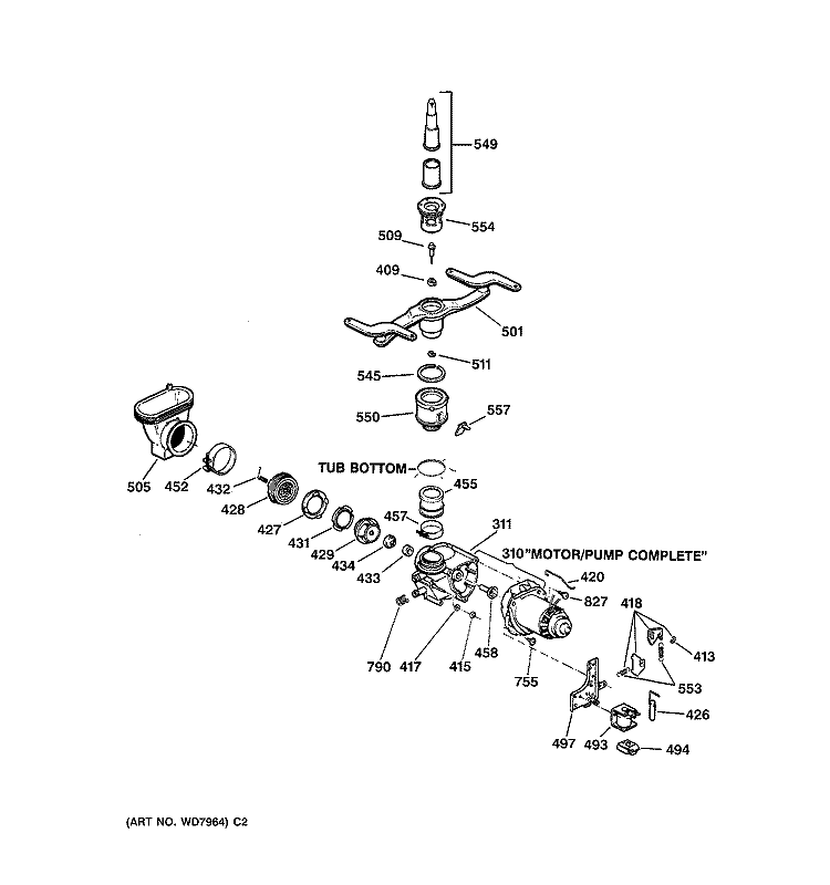 MOTOR - PUMP MECHANISM Diagram and Parts List for GSC1200T03AD  General Electric Dishwasher