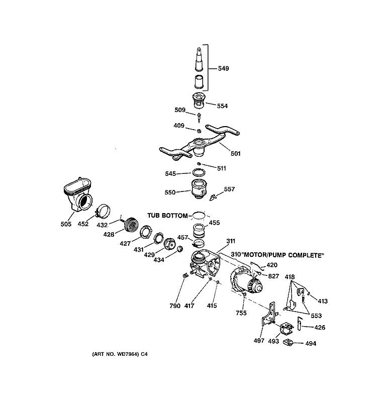 MOTOR - PUMP MECHANISM Diagram and Parts List for GSC1200T04AD  General Electric Dishwasher