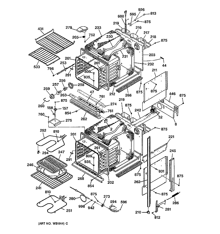 BODY PARTS Diagram and Parts List for JKP54GV1BB  General Electric Wall Oven