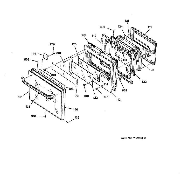 OVEN DOOR Diagram and Parts List for JKP54GV1BB  General Electric Wall Oven