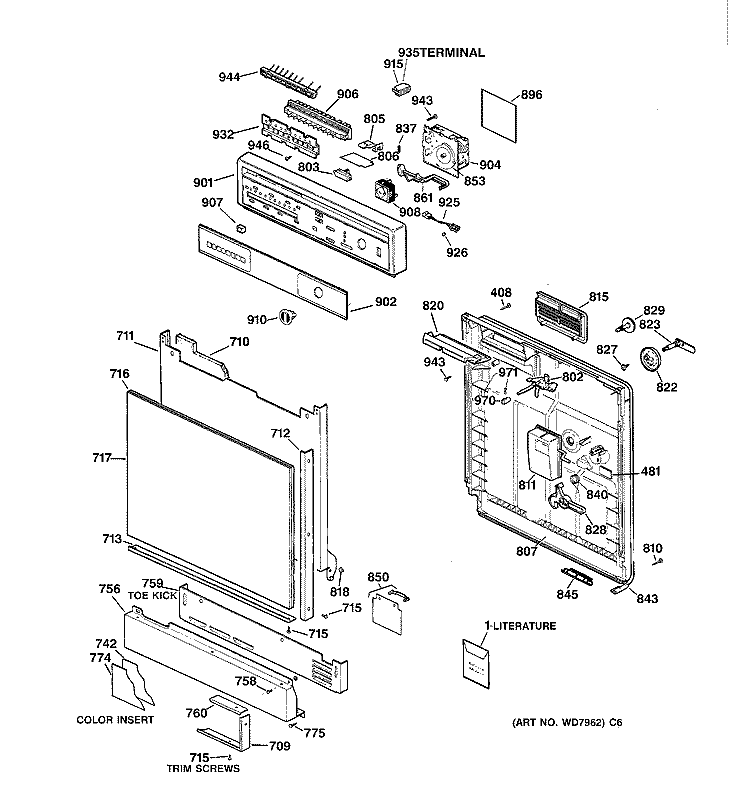 ESCUTCHEON & DOOR ASSEMBLY Diagram and Parts List for GSD1420X66BB  General Electric Dishwasher