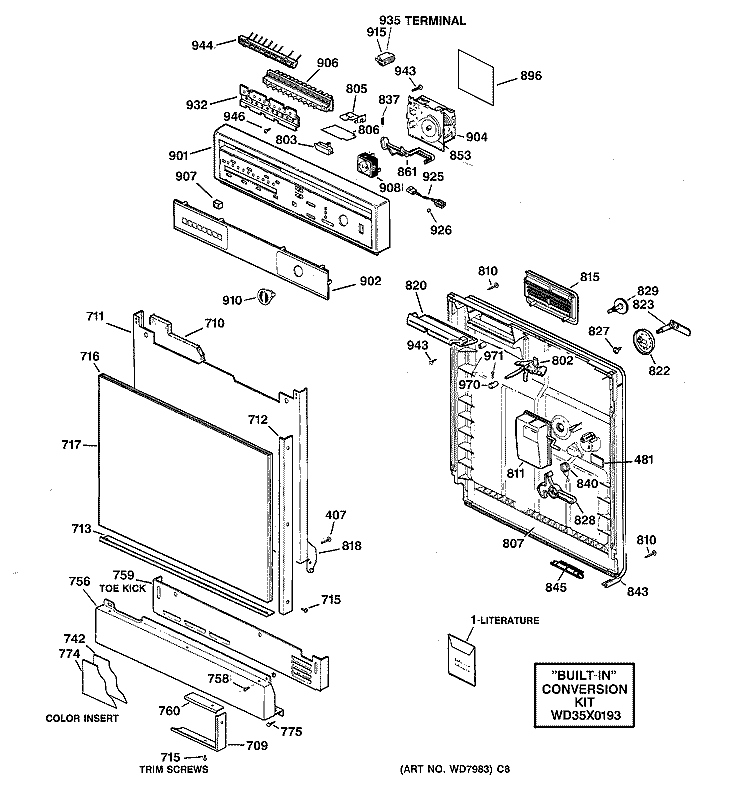 ESCUTCHEON & DOOR ASSEMBLY Diagram and Parts List for GSC1200X02  General Electric Dishwasher