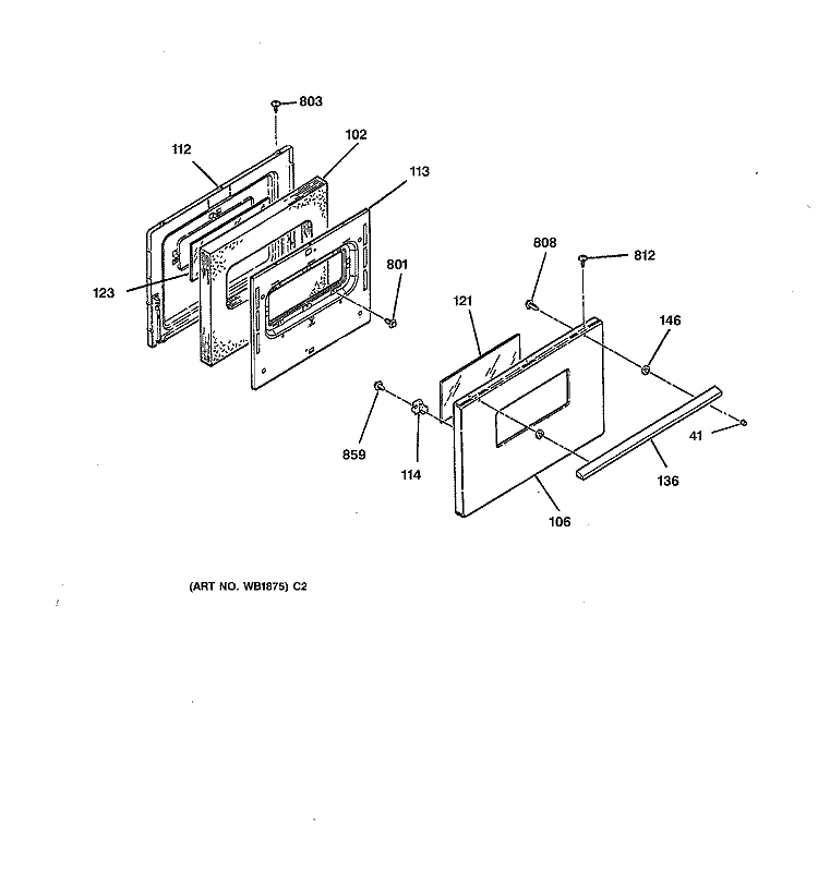 OVEN DOOR Diagram and Parts List for JBS04V2AD  General Electric Range