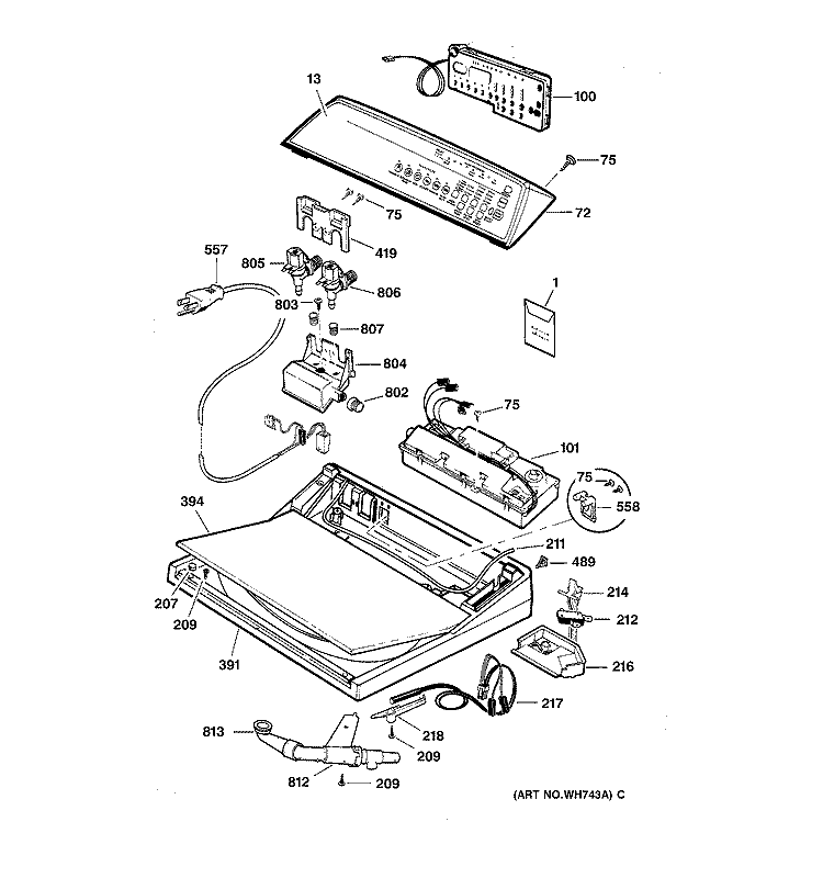 CONTROL & COVER ASSEMBLY Diagram and Parts List for WZSE5310T0WW  General Electric Washer