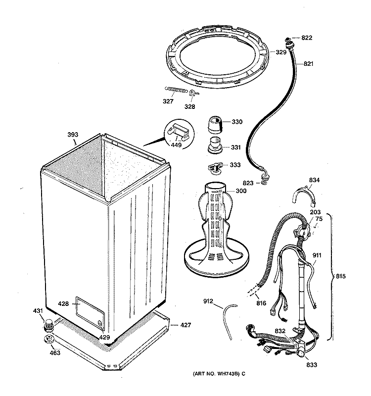 CABINET & AGITATOR Diagram and Parts List for WZSE5310T0WW  General Electric Washer