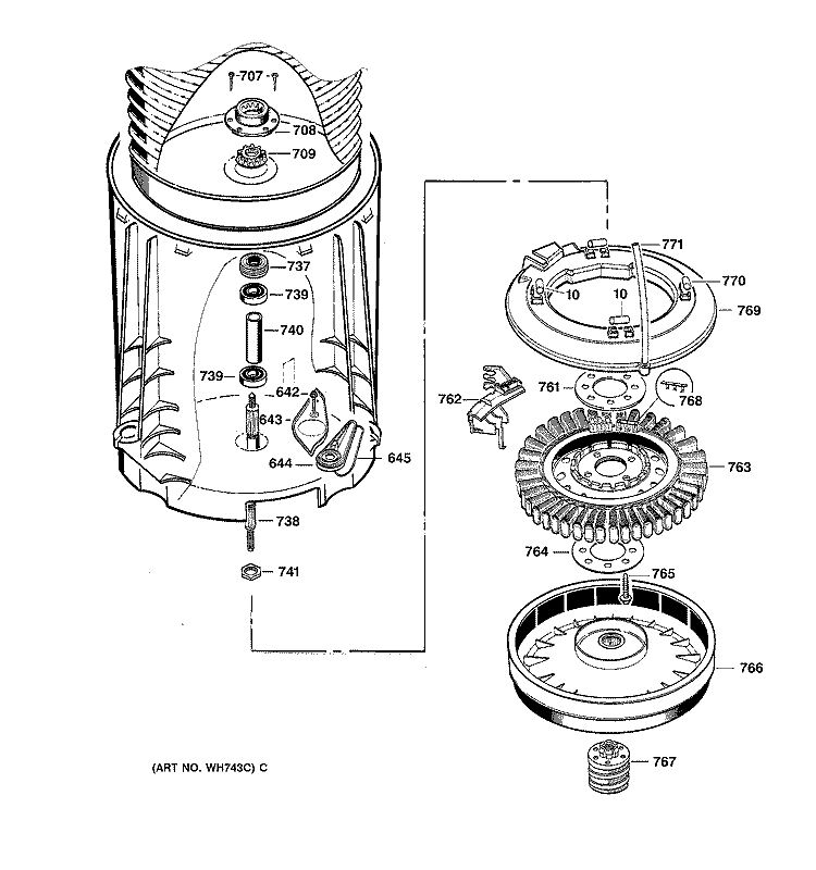 SHAFT & MOTOR Diagram and Parts List for WZSE5310T0WW  General Electric Washer