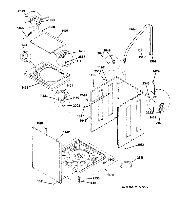 WASHER - CABINET Diagram and Parts List for WSM2780TAW  General Electric Washer Dryer Combo