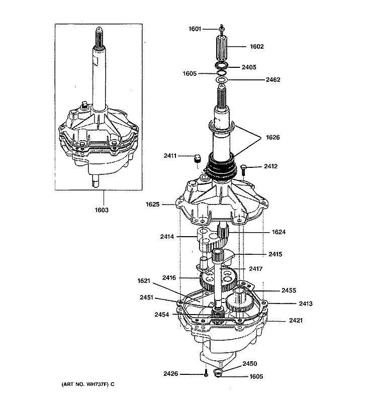TRANSMISSION ASSEMBLY Diagram and Parts List for WSM2780TAW  General Electric Washer Dryer Combo