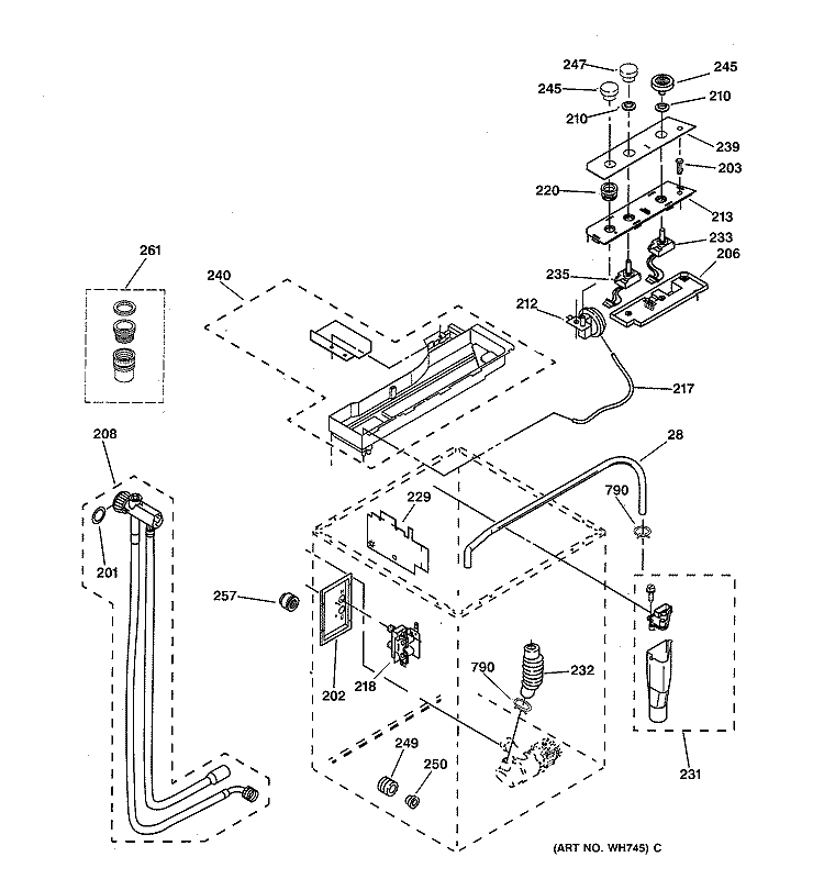 CONTROLS & REAR PANEL PARTS Diagram and Parts List for WSKP2060TA  General Electric Washer