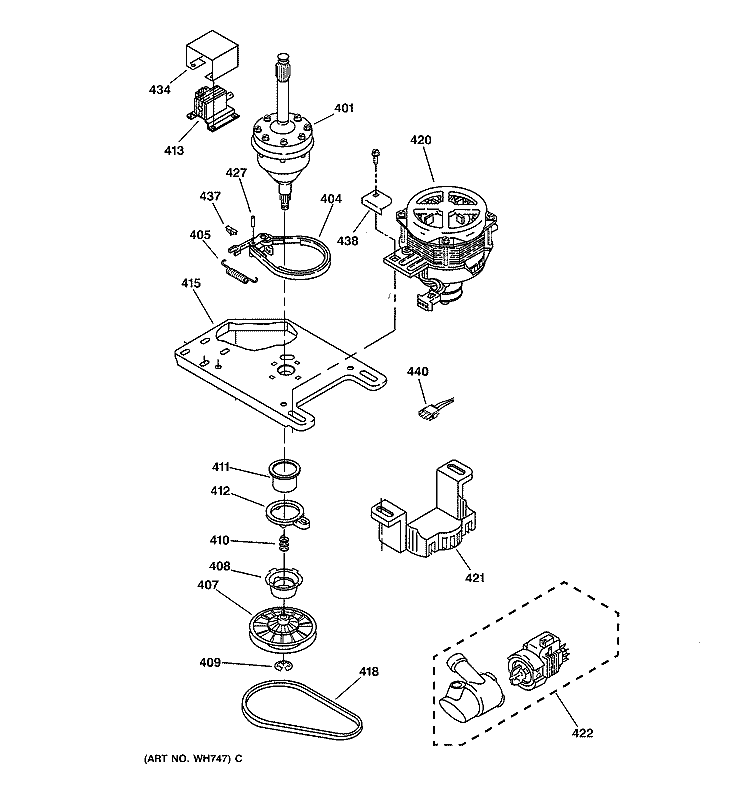 BRAKE, CLUTCH, GEARCASE, MOTOR & PUMP PARTS Diagram and Parts List for WSKP2060TA  General Electric Washer