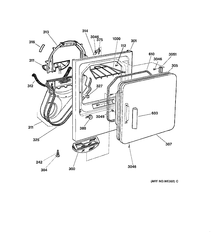 FRONT PANEL & DOOR Diagram and Parts List for DPSQ475GT2AA  General Electric Dryer