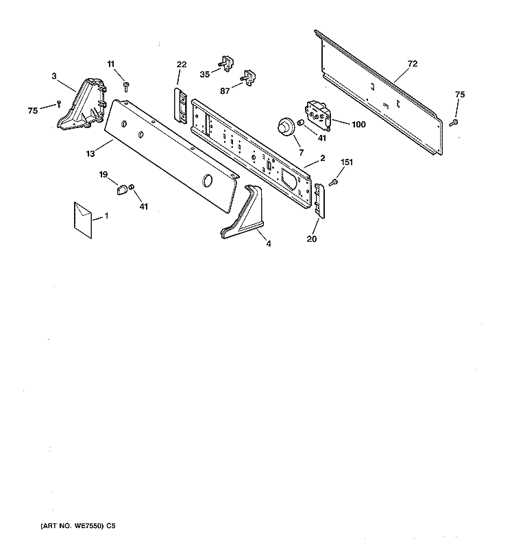 BACKSPLASH ASSEMBLY Diagram and Parts List for DBXR453GT2WW  General Electric Dryer