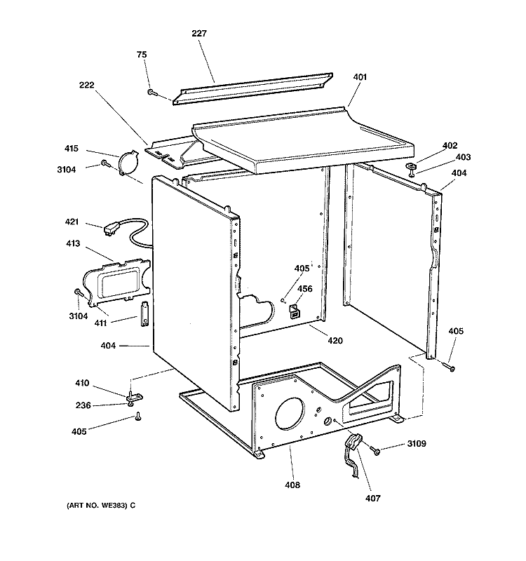 CABINET Diagram and Parts List for DBXR453GT2WW  General Electric Dryer