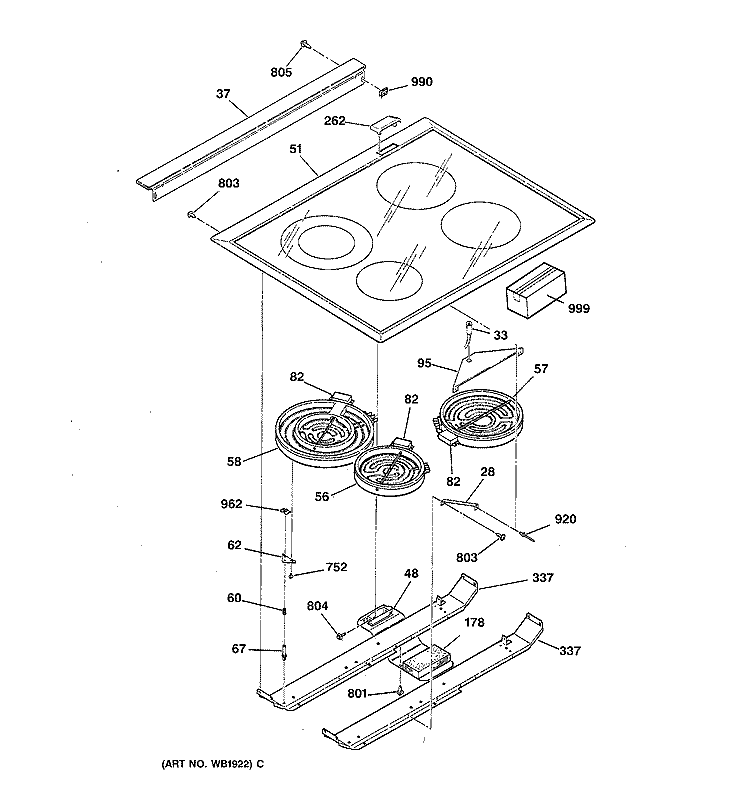 COOKTOP Diagram and Parts List for JSP39GS2WG  General Electric Range