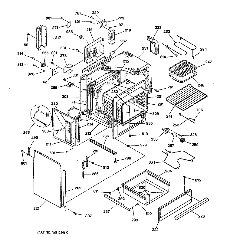 BODY PARTS Diagram and Parts List for JSP39GS2WG  General Electric Range