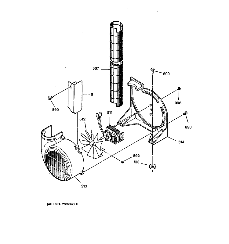 BLOWER Diagram and Parts List for JSP39GS2WG  General Electric Range