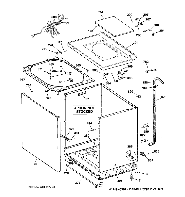 CABINET, COVER & FRONT PANEL Diagram and Parts List for WCCB1030T5AC  General Electric Washer