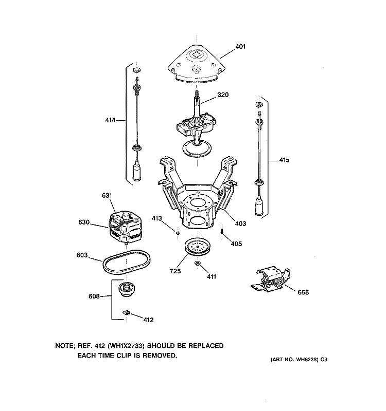 SUSPENSION, PUMP & DRIVE COMPONENTS Diagram and Parts List for WCCB1030T5AC  General Electric Washer
