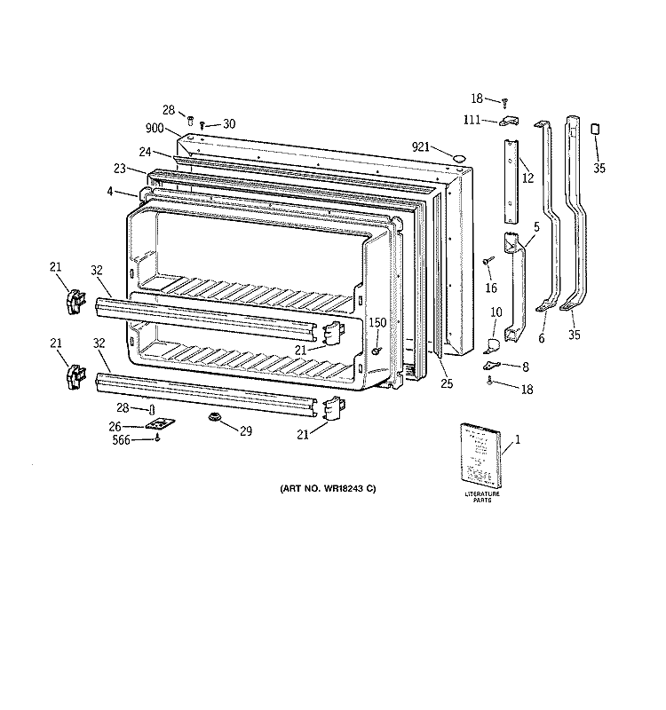 FREEZER DOOR Diagram and Parts List for TBK21JAXERWW  General Electric Refrigerator