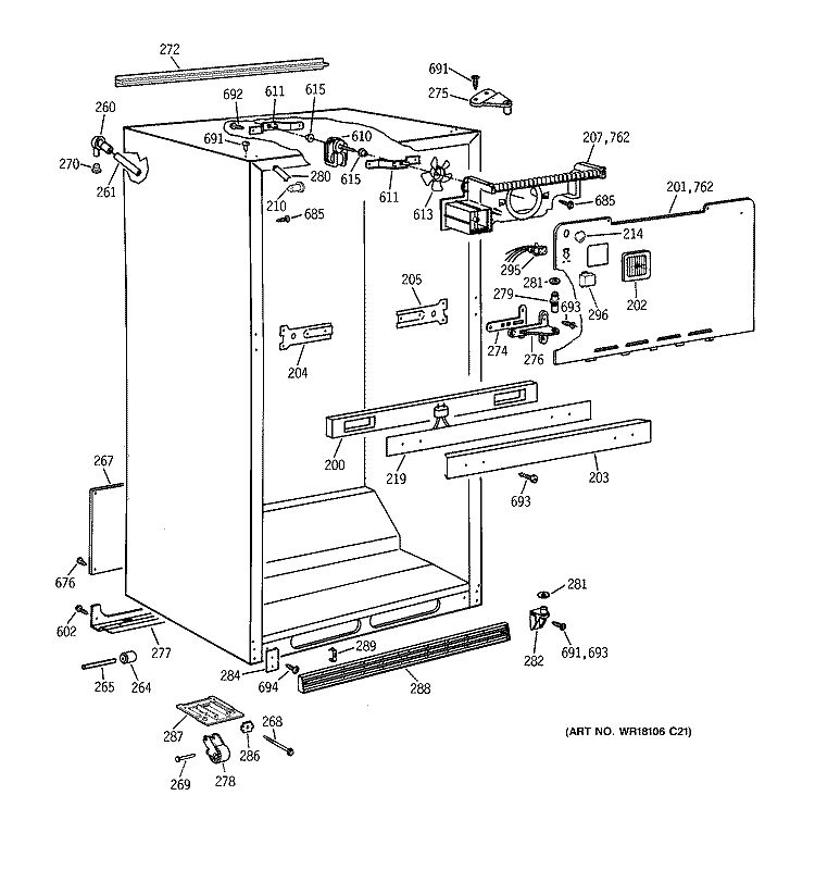 CABINET PARTS Diagram and Parts List for TBK21JAXERWW  General Electric Refrigerator