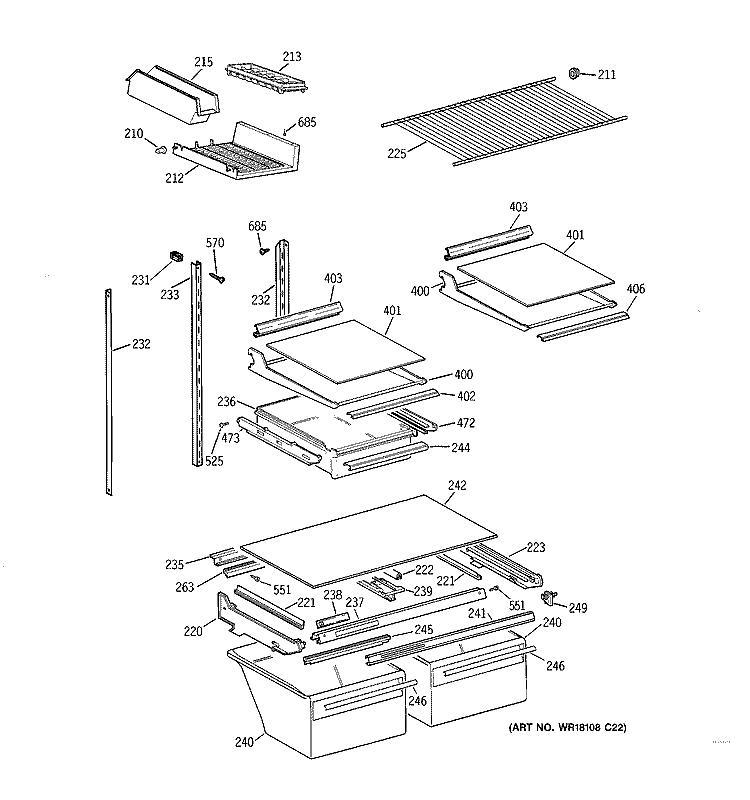 SHELF PARTS Diagram and Parts List for TBK21JAXERWW  General Electric Refrigerator