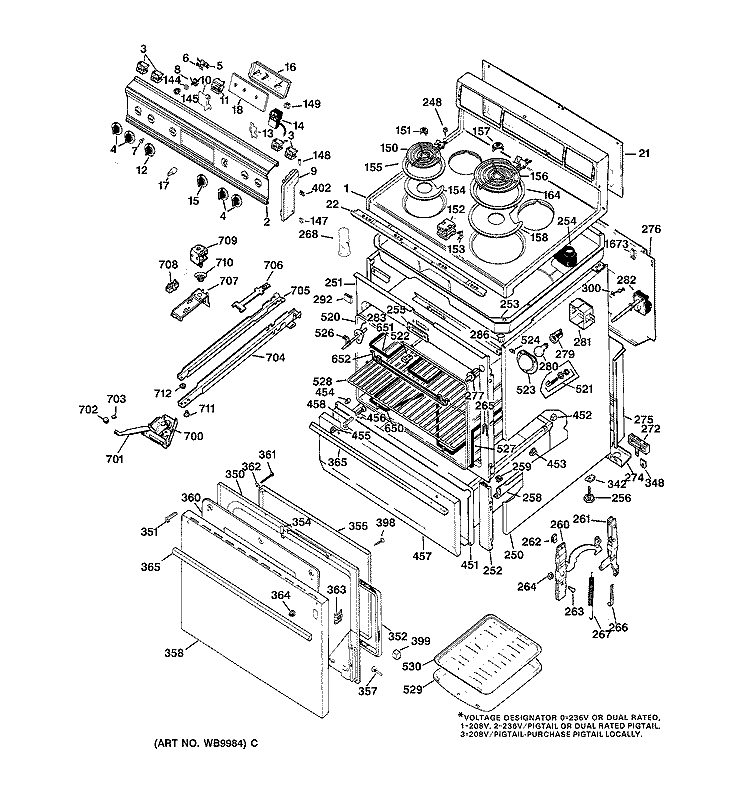 Section Diagram and Parts List for JBP22*F2  General Electric Range