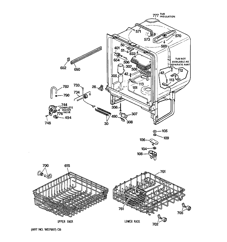BODY PARTS Diagram and Parts List for GSC700T01AD  General Electric Dishwasher