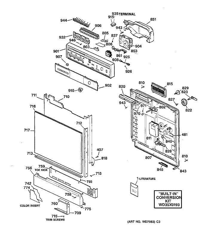 ESCUTCHEON & DOOR ASSEMBLY Diagram and Parts List for GSC900X01BA  General Electric Dishwasher
