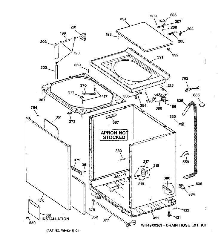 CABINET, COVER & FRONT PANEL Diagram and Parts List for WIST208JT5WW  General Electric Washer