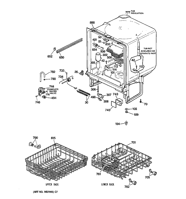 BODY PARTS Diagram and Parts List for GSD680X-71WW  General Electric Dishwasher
